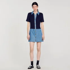 Abito Corto In Tweed E Denim