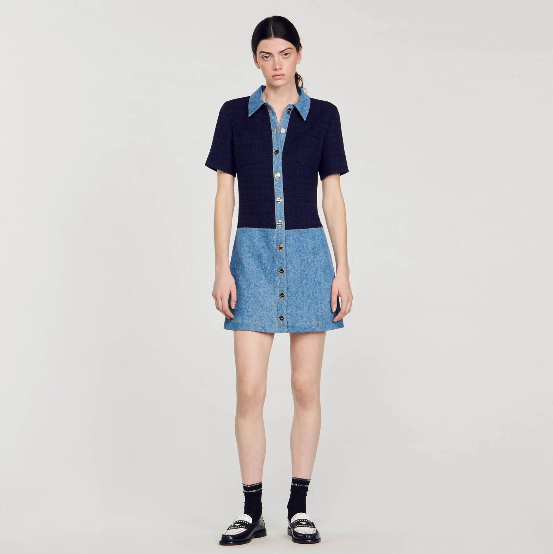 Abito Corto In Tweed E Denim