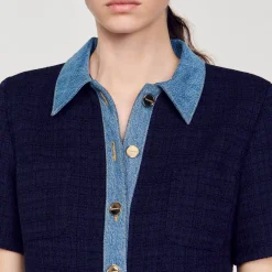Abito Corto In Tweed E Denim