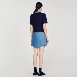 Abito Corto In Tweed E Denim