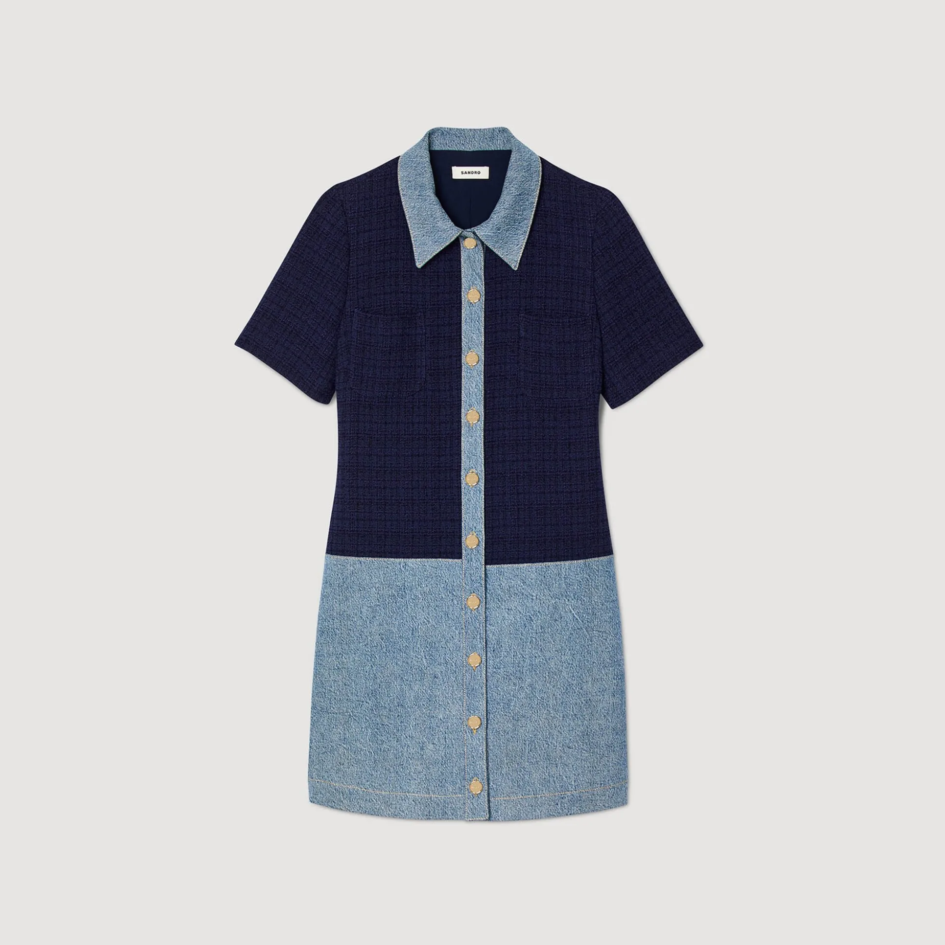 Abito Corto In Tweed E Denim