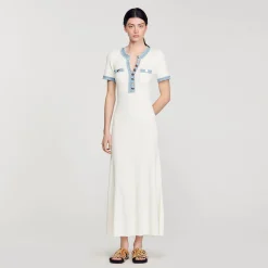 Abito Midi In Maglia E Denim