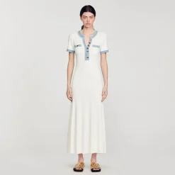 Abito Midi In Maglia E Denim