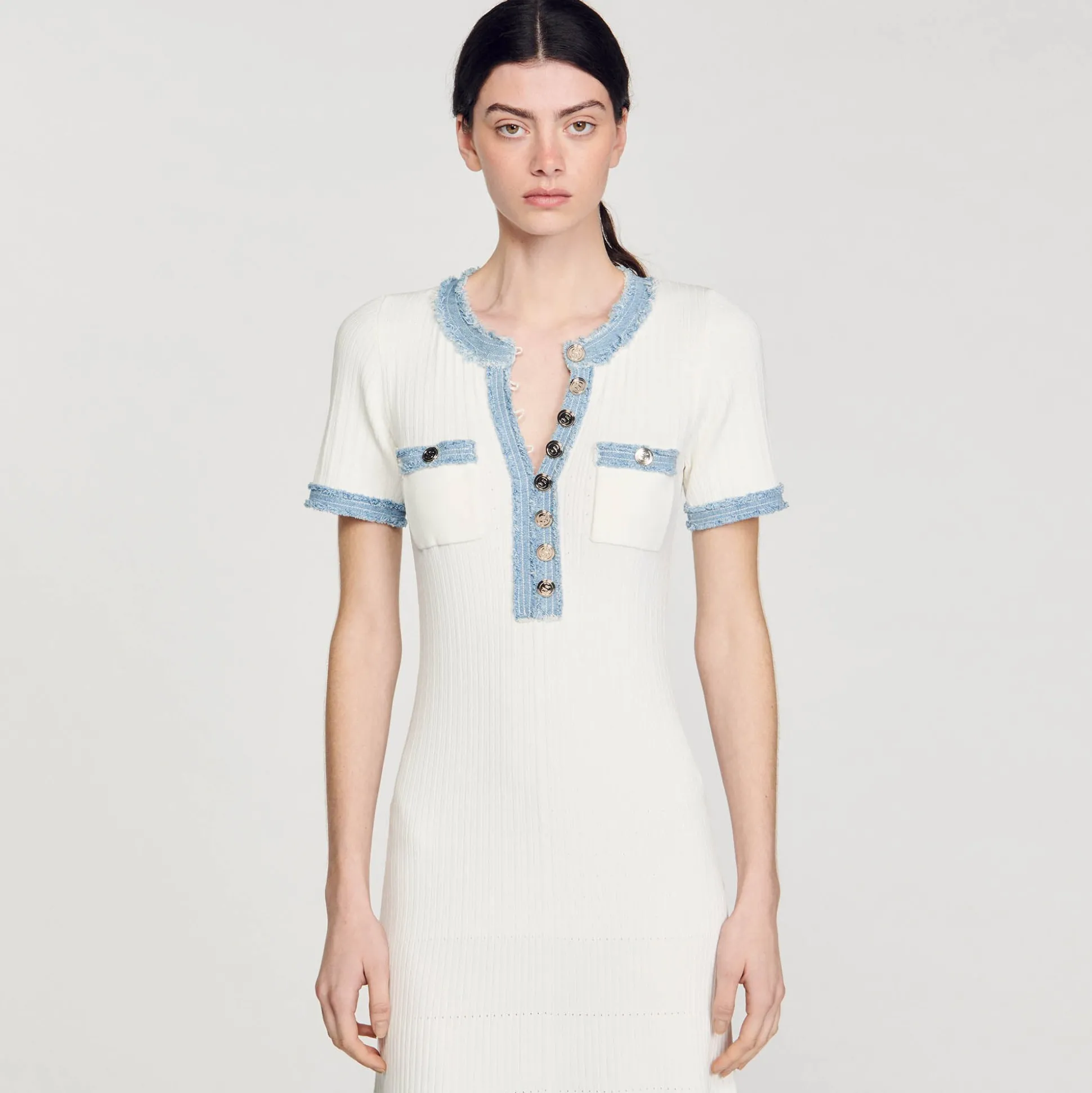 Abito Midi In Maglia E Denim