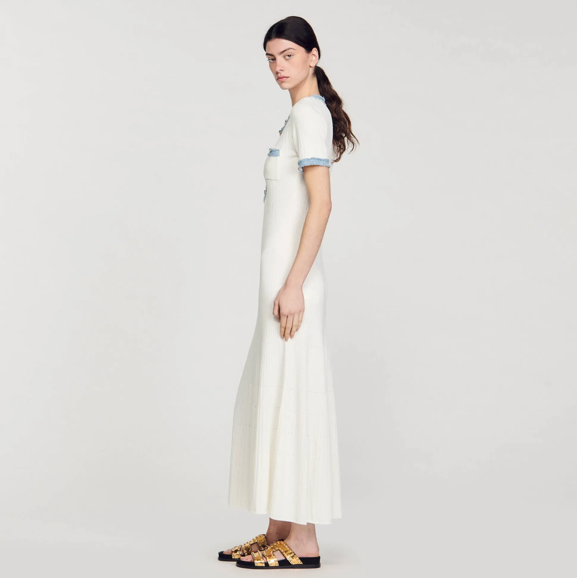 Abito Midi In Maglia E Denim