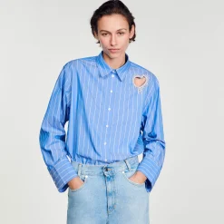 Camicia A Righe E Cuore In Strass