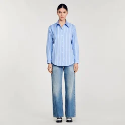 Camicia A Righe Retro Scoperto In Pizzo