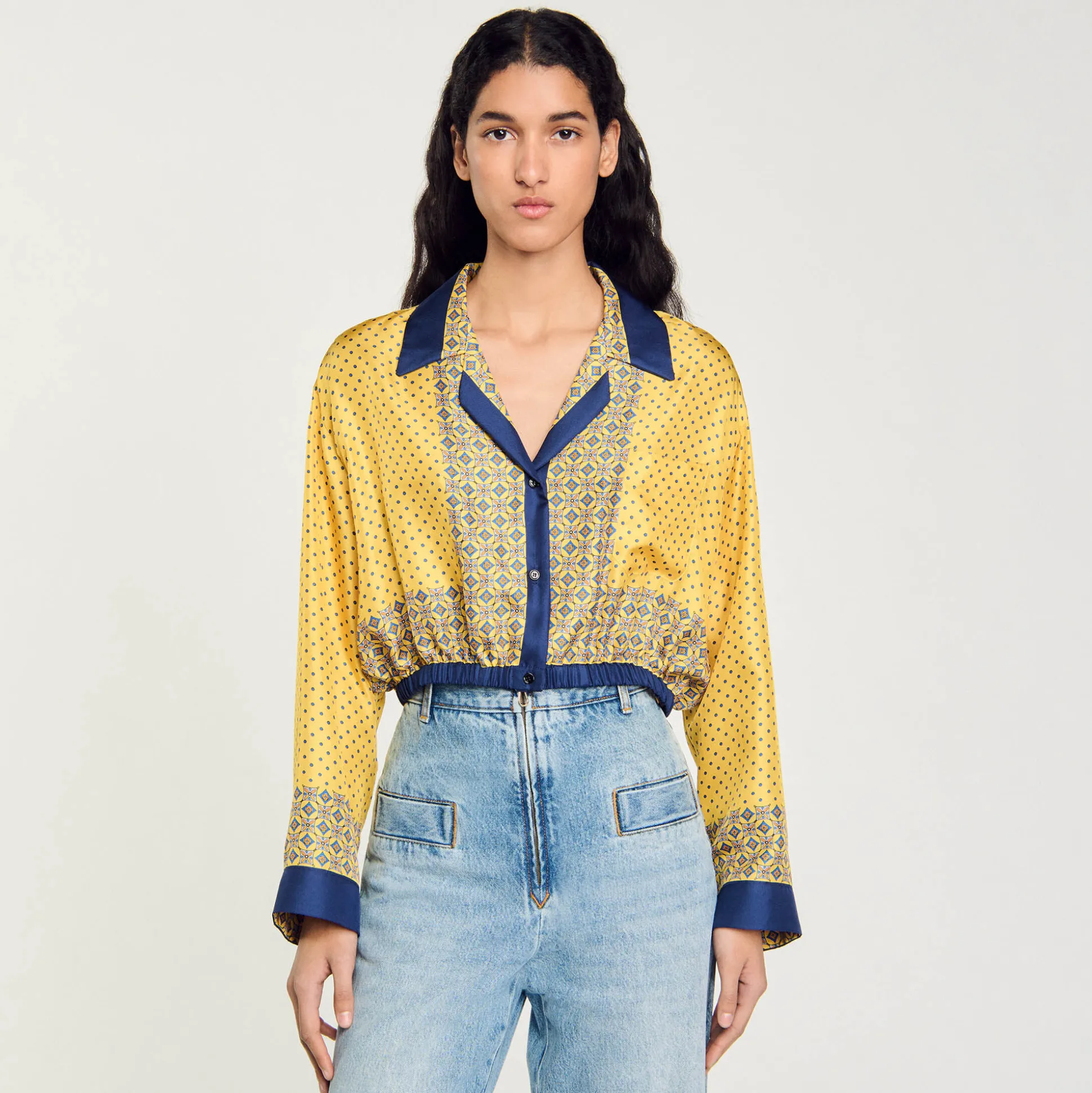 Camicia Corta En Seta Con Stampa