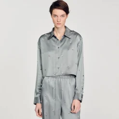 Camicia In Raso Decorata Con Strass