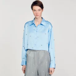 Camicia In Raso Decorata Con Strass