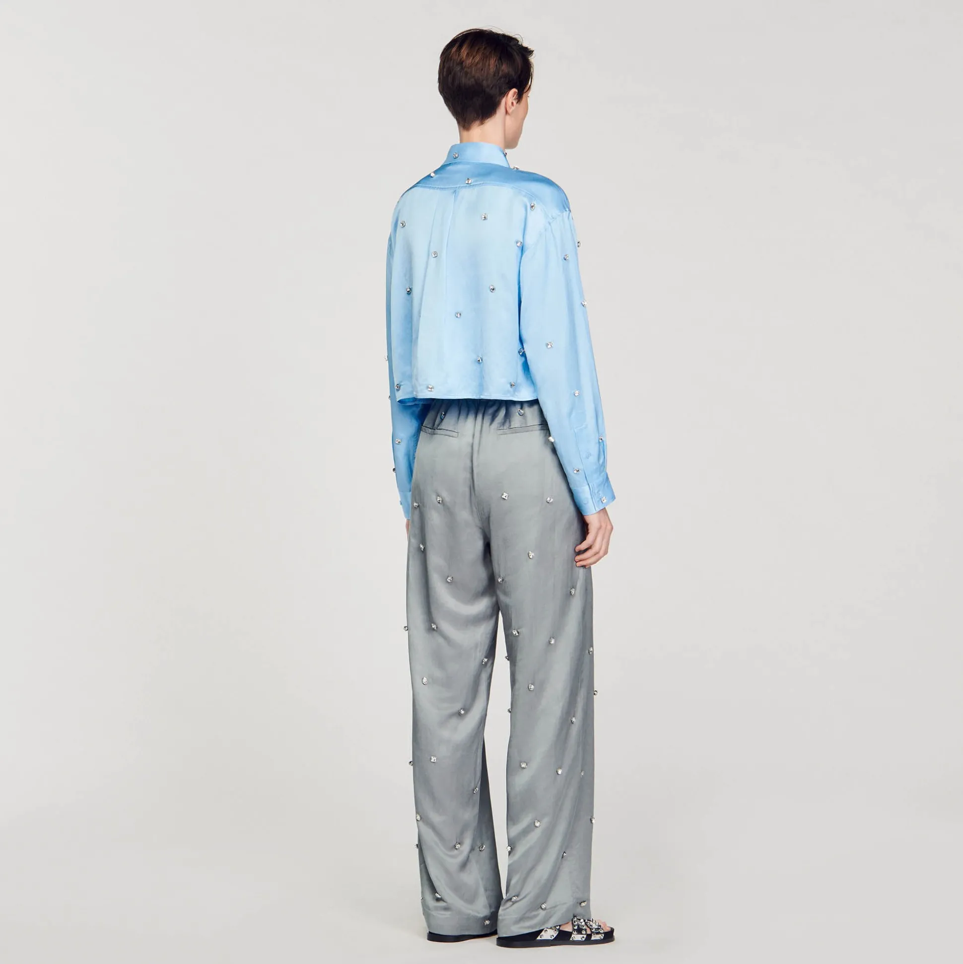 Camicia In Raso Decorata Con Strass
