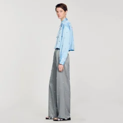 Camicia In Raso Decorata Con Strass