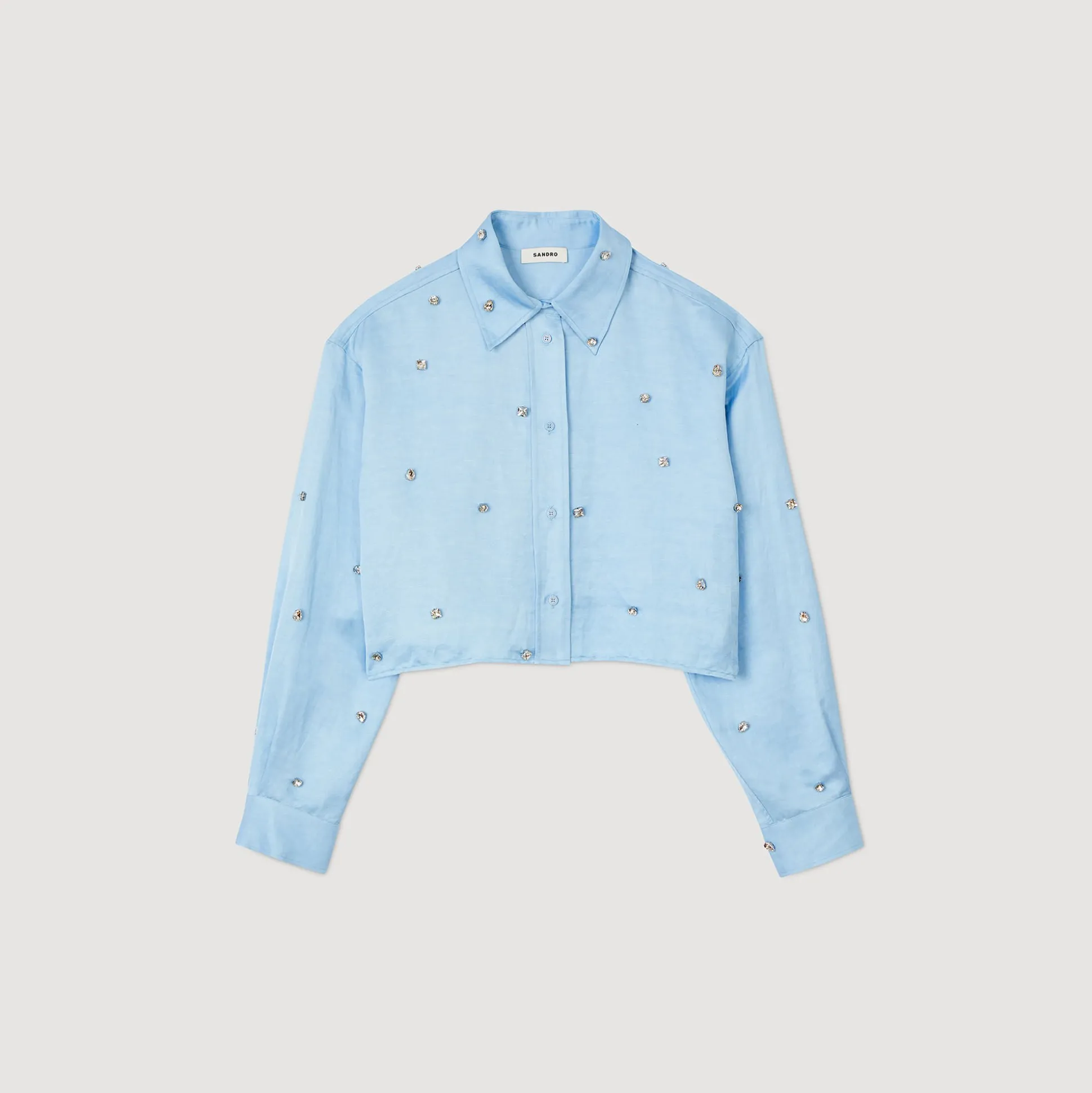 Camicia In Raso Decorata Con Strass