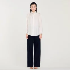 Camicia Seta Con Collo Arricciato