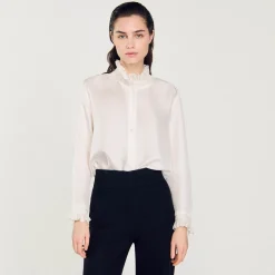 Camicia Seta Con Collo Arricciato