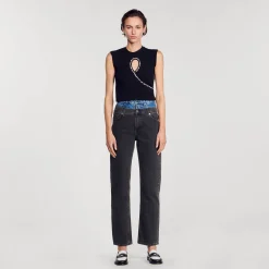 Canottiera Corta Con Cut-out Glitterato