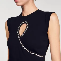 Canottiera Corta Con Cut-out Glitterato