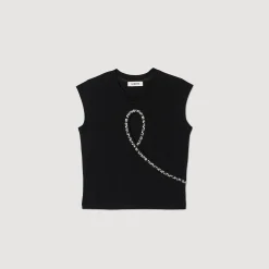 Canottiera Corta Con Cut-out Glitterato