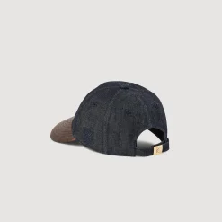 Cappellino In Denim E Pelle