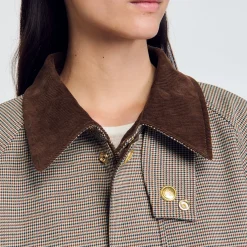 Cappotto A Quadri Con Colletto Vellutato