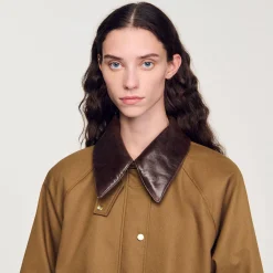 Cappotto Con Colletto In Pelle