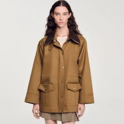Cappotto Con Colletto In Pelle