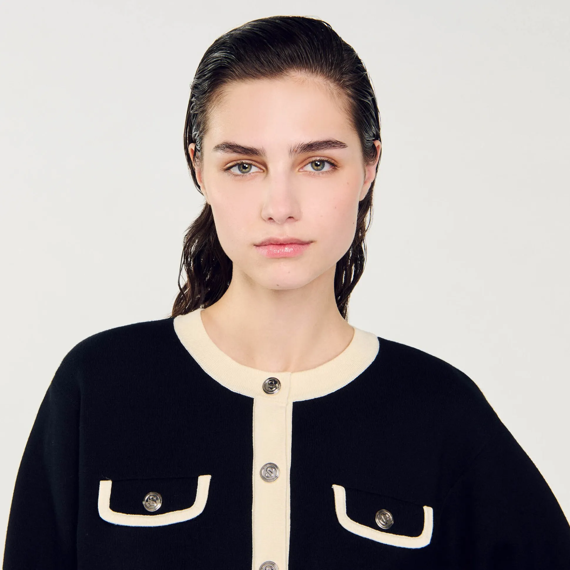 Cardigan Bicolore Con Bottoni