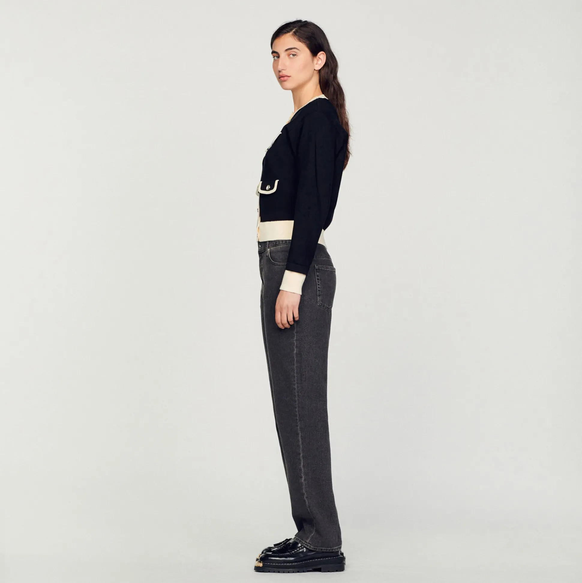 Cardigan Bicolore Con Bottoni