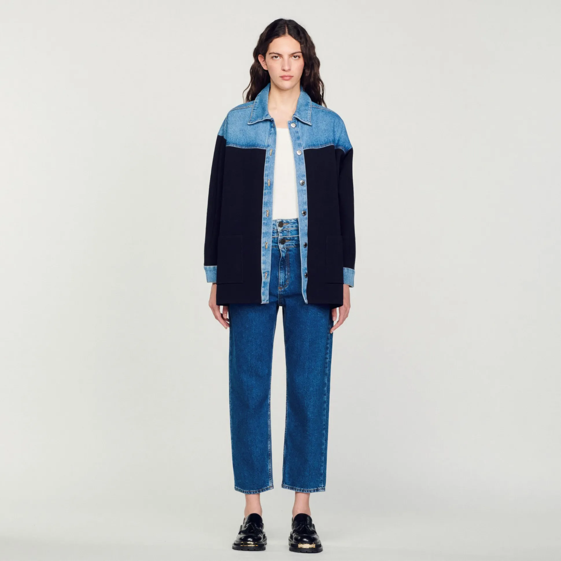Cardigan Bimateriale Stile Giacca