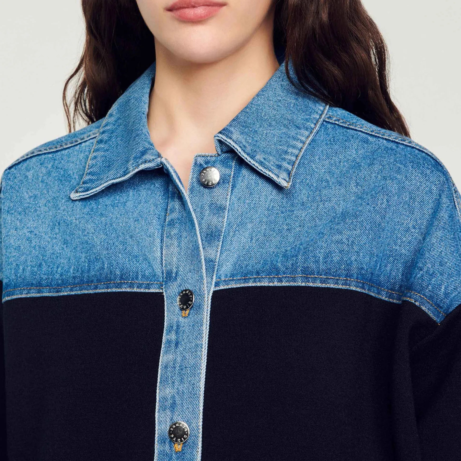 Cardigan Bimateriale Stile Giacca