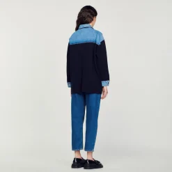 Cardigan Bimateriale Stile Giacca
