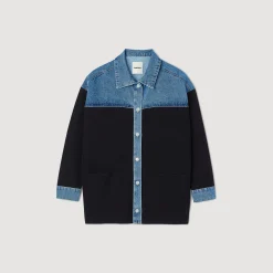 Cardigan Bimateriale Stile Giacca