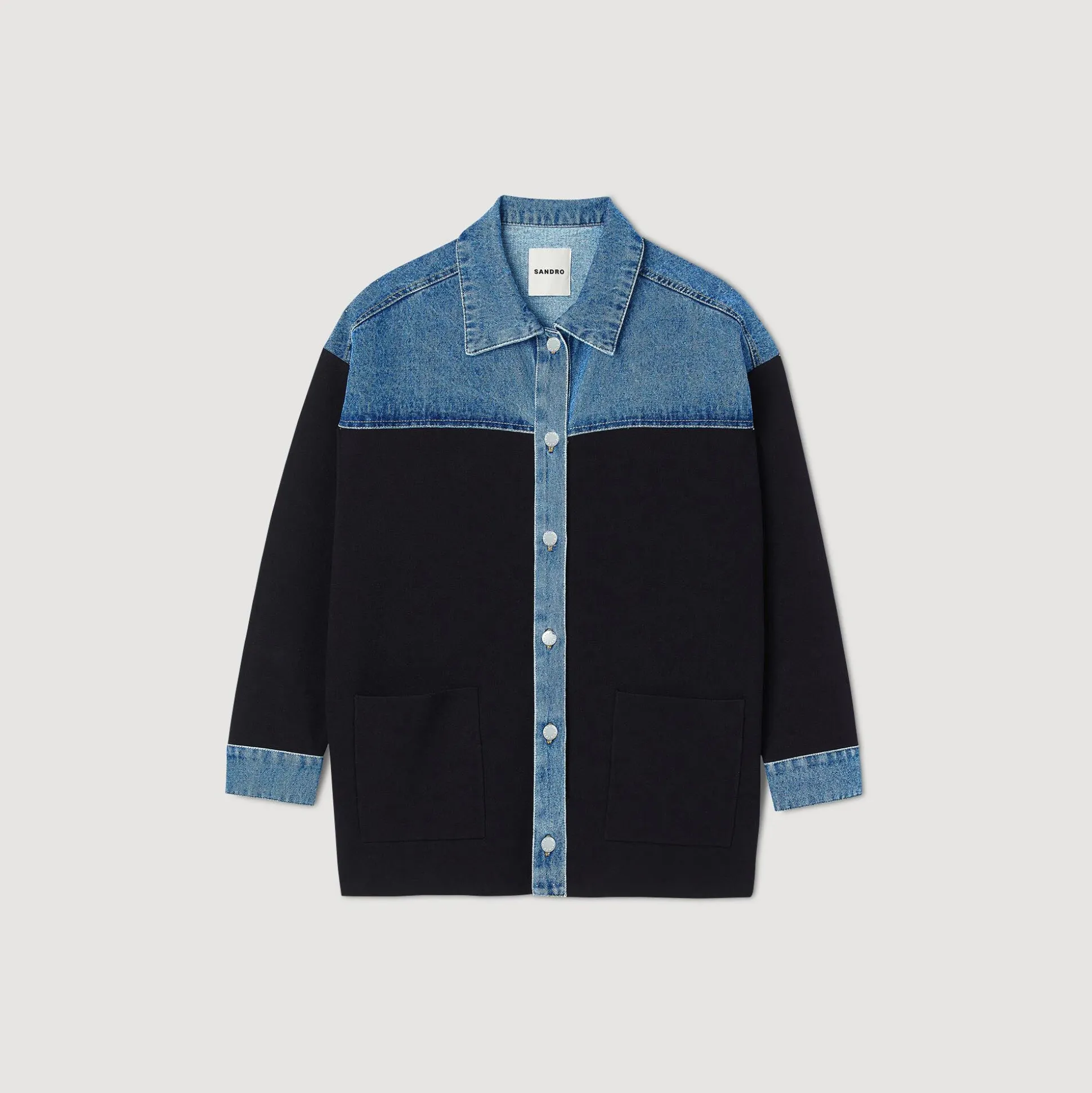 Cardigan Bimateriale Stile Giacca
