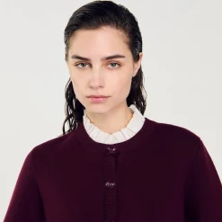 Cardigan In Maglia Con Collo Arricciato