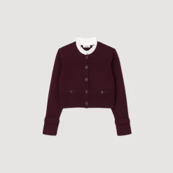 Cardigan In Maglia Con Collo Arricciato
