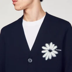 Cardigan In Maglia Con Fiore In Jacquard