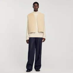 Cardigan Smanicato Montone Scamosciato