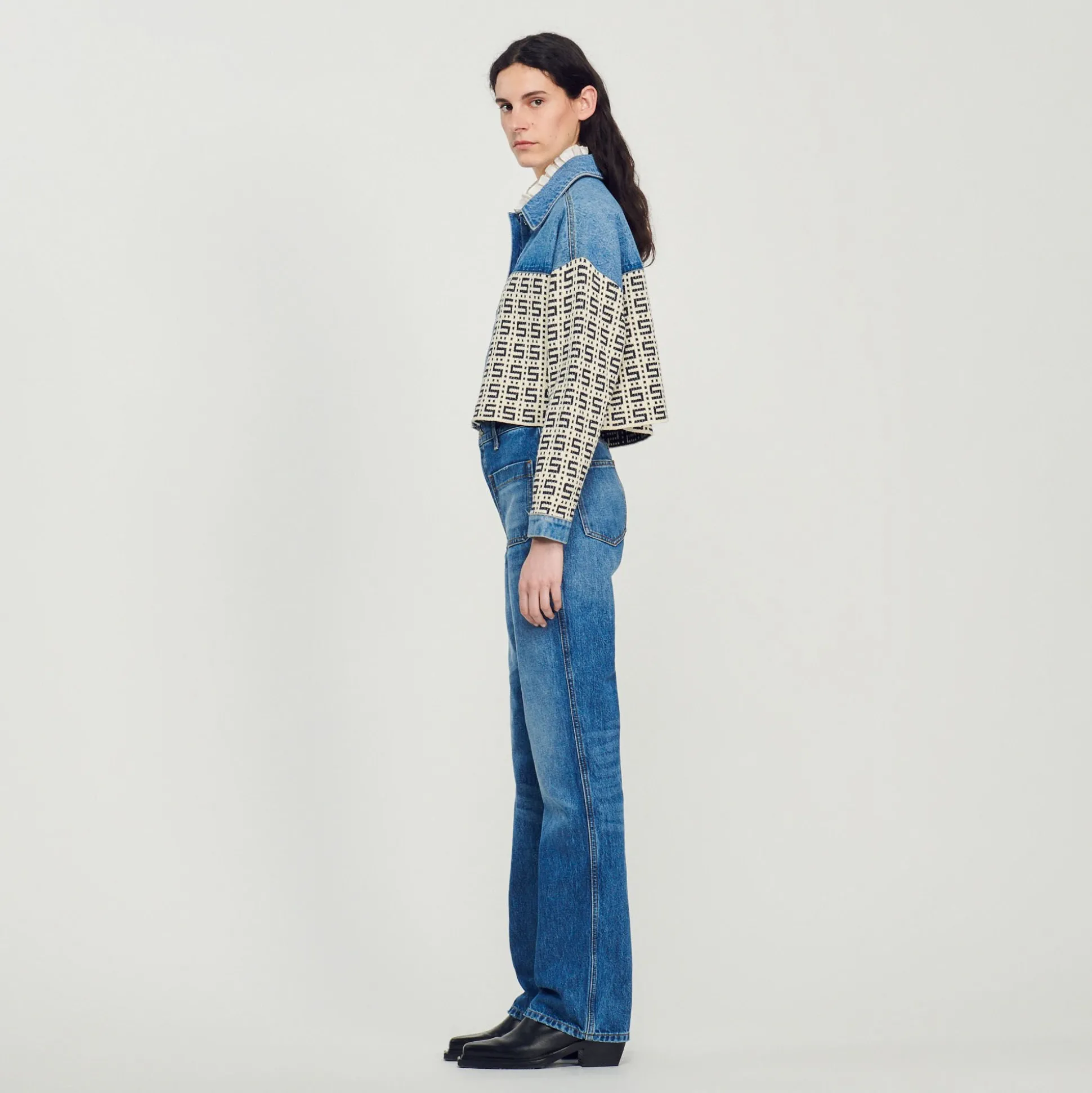 Cardigan-cappotto Corto In Denim