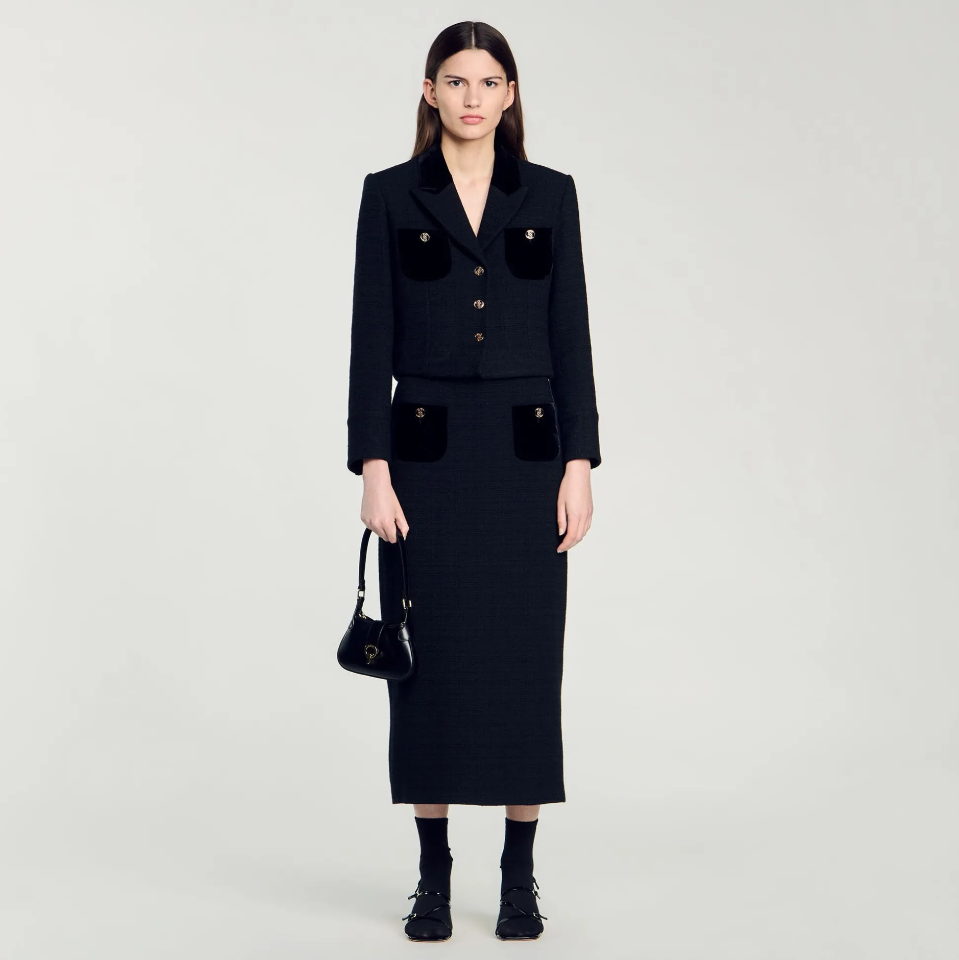 Giacca Corta In Tweed E Velluto