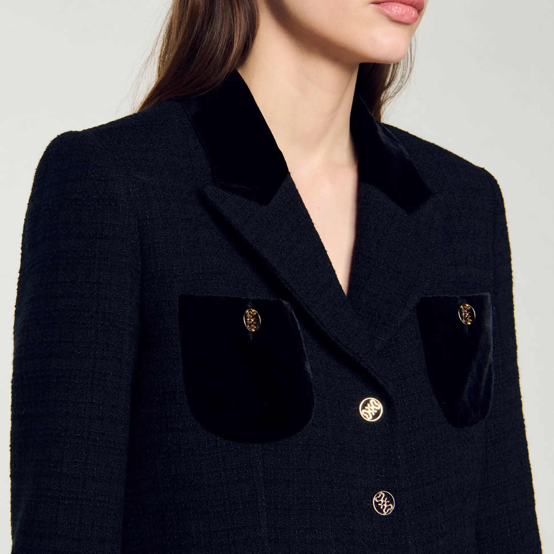 Giacca Corta In Tweed E Velluto
