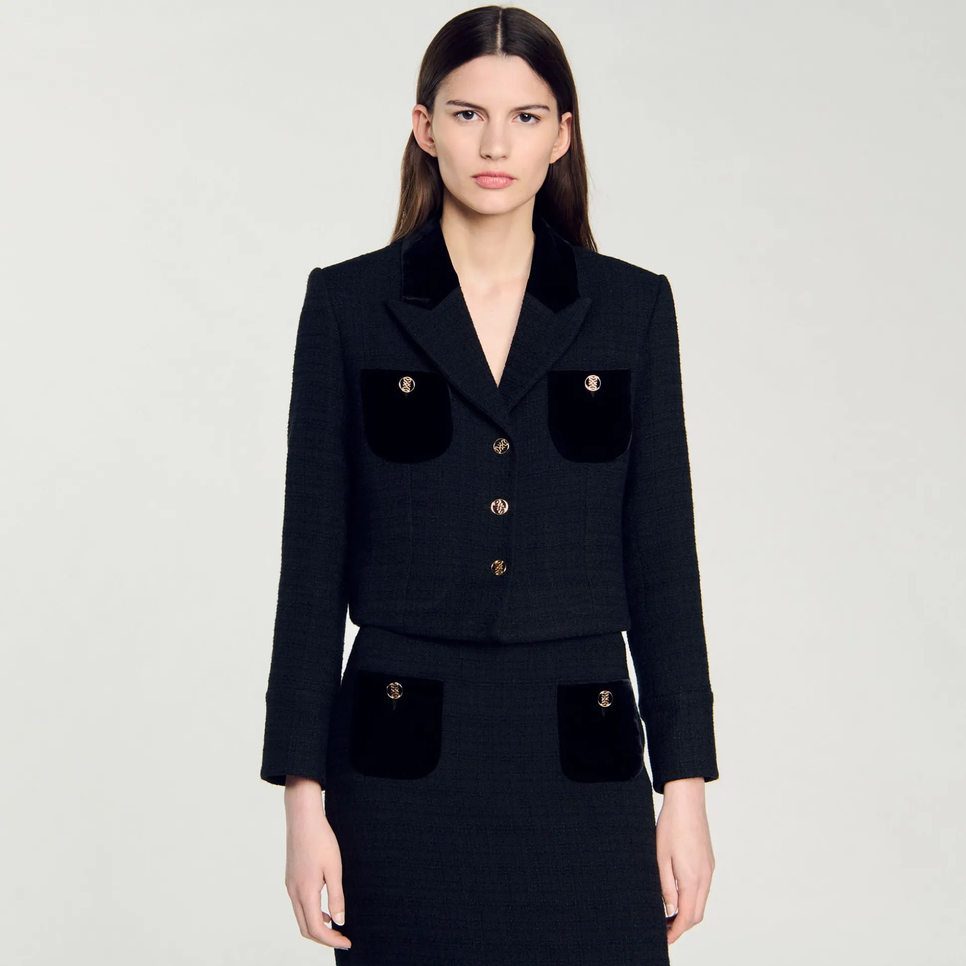 Giacca Corta In Tweed E Velluto