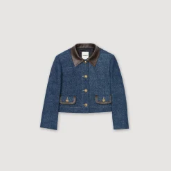 Giacca Di Jeans Con Colletto In Pelle