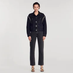Giacca In Jeans Oversize Con Strass