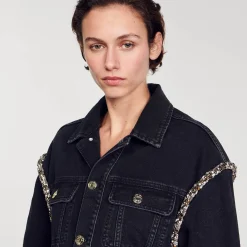 Giacca In Jeans Oversize Con Strass