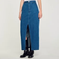 Gonna Lunga Glitterata Di Jeans