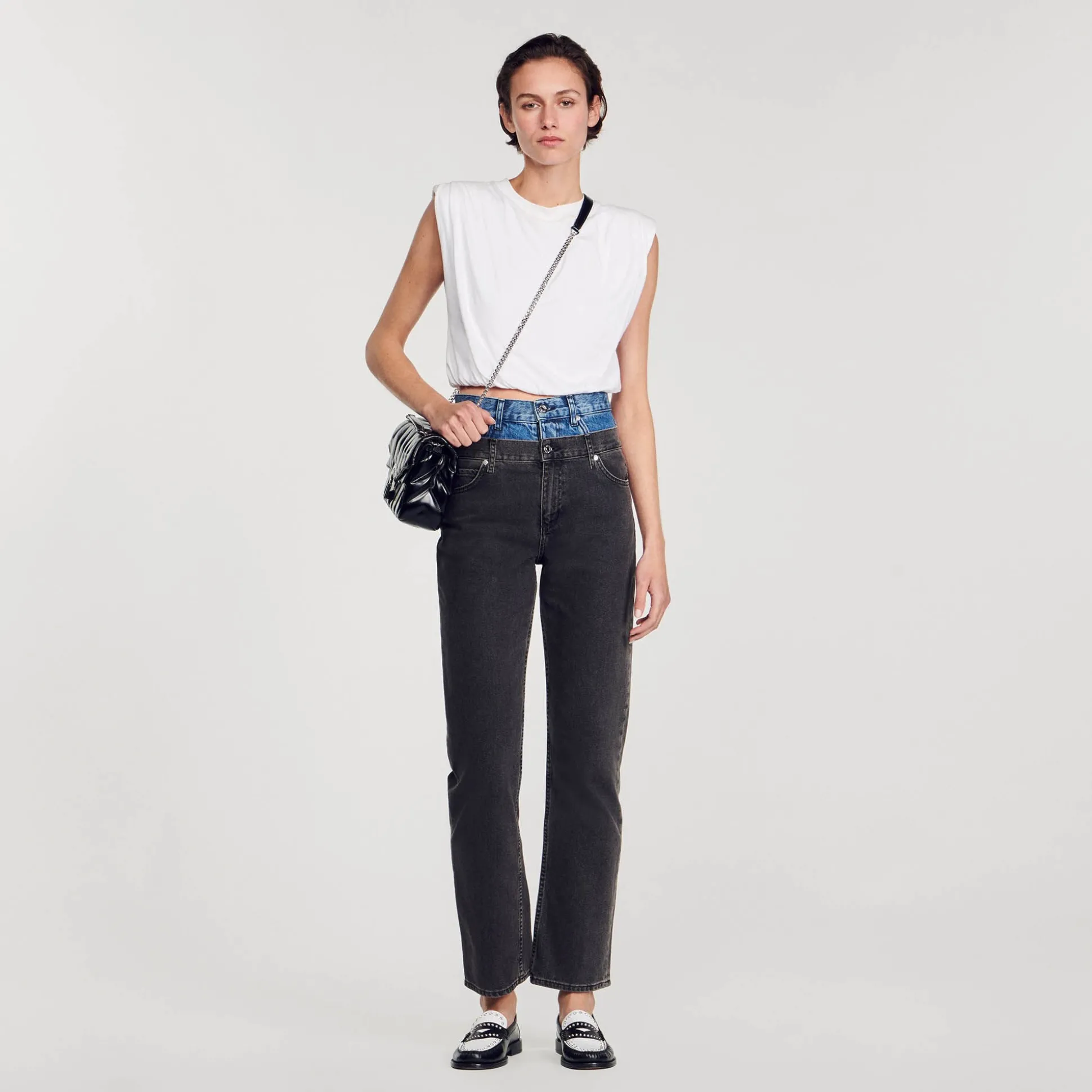 Jeans A Doppia Cintura Bicolore