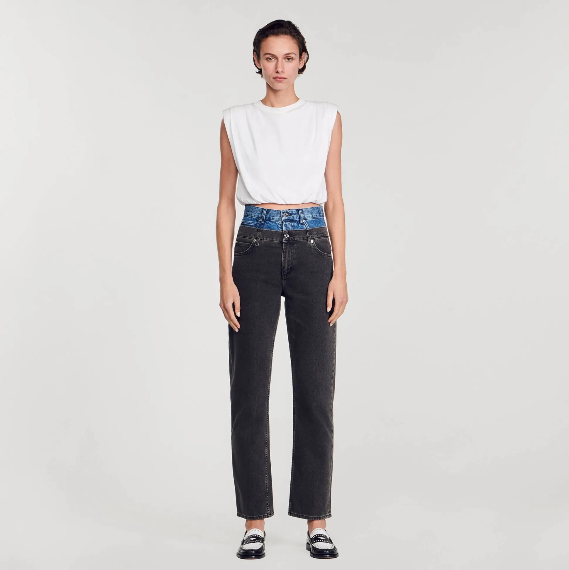 Jeans A Doppia Cintura Bicolore