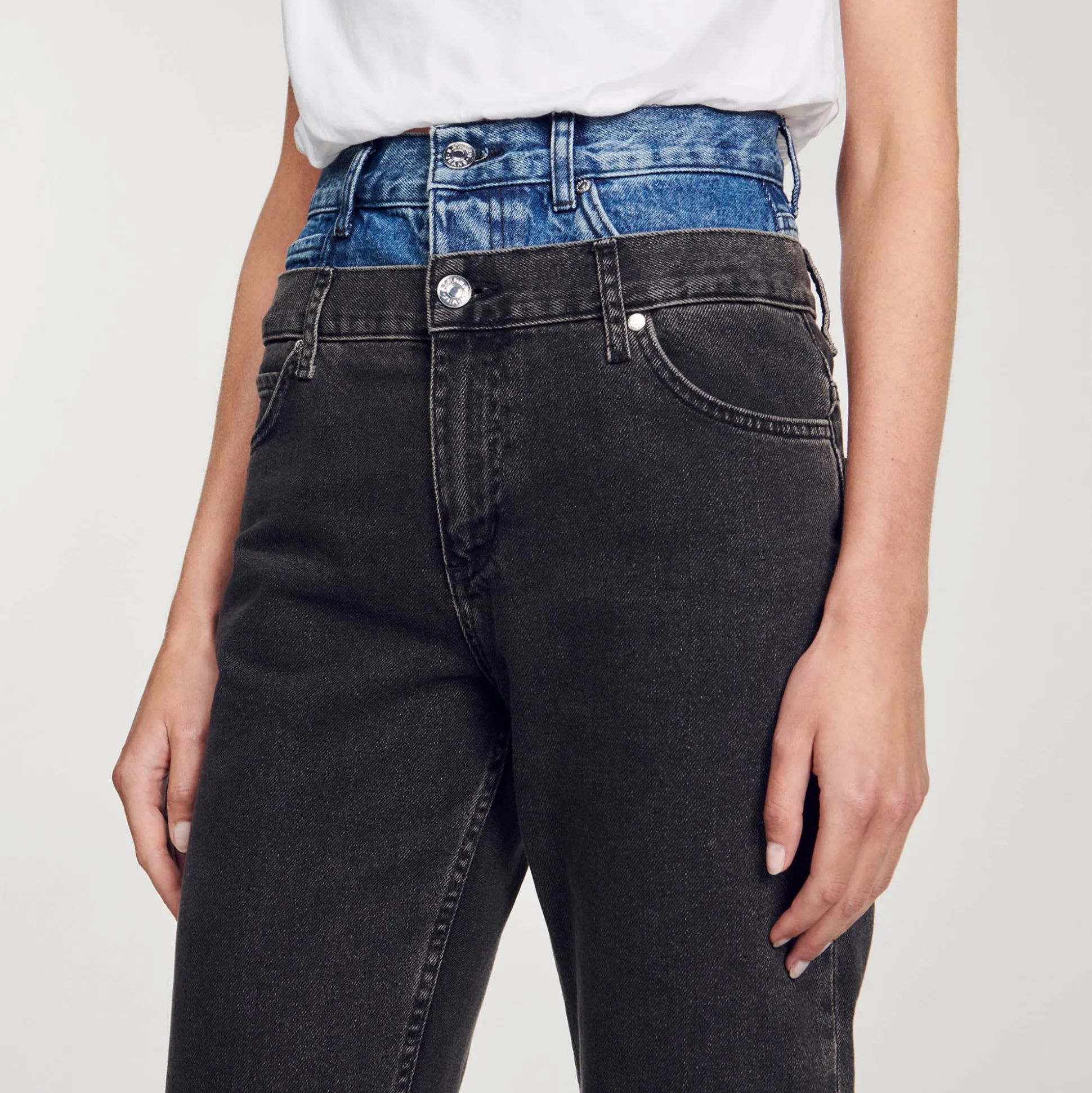 Jeans A Doppia Cintura Bicolore