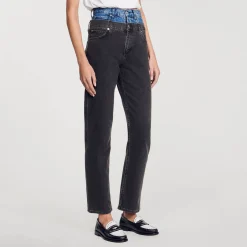 Jeans A Doppia Cintura Bicolore