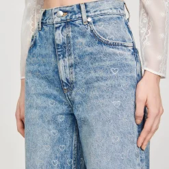 Jeans Larghi Con Cuoricini Glitterati